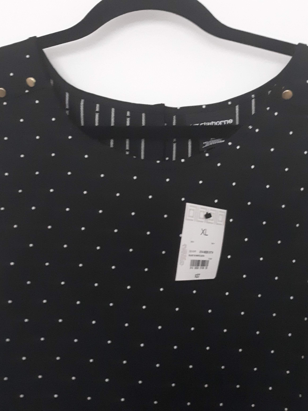 Apt. 9 Black Dot Print Blouse with Gold Shoulder Studs